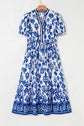 Julietta Floral Puff Short Sleeve V Neck High Waist Maxi Dress