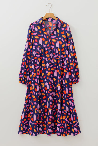 Alina Collared Tiered Long Dress