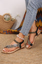 Hazel Rhinestone Flower Braided Straps Sandals