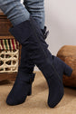 Suede Double Buckled Side Zipped Mid-calf Boots