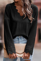 Lola Ribbed Texture Lace Trim V Neck Long Sleeve Top