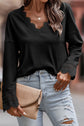 Lola Ribbed Texture Lace Trim V Neck Long Sleeve Top