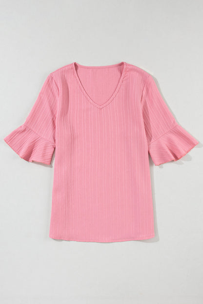 Capri Ruffled Half Sleeve V Neck Textured Top.