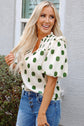 Nylah Polka Dot Shirred Yoke Blouse