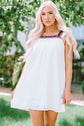 Nola Frill Embroidered Square Neck Shift Dress