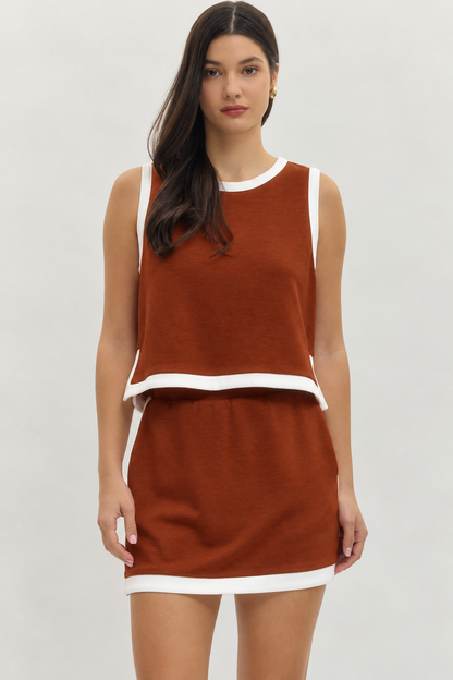 Sleeveless knit top in Rust