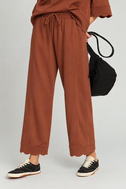Scalloped Hem Straight Pants