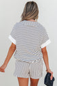 Chloe Stripe V Neck Tee Short Set