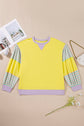 Yellow Striped Color Block Patchwork Crewneck Plus Size Pullover Sweatshirt