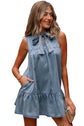 Clare Sleeveless Ruffled Chambray Dress