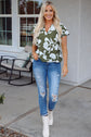 Floral Split Neck Short Sleeve Blouse