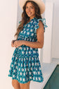 Sierra Retro Floral Ruffle Short Sleeve Dress