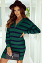 Iris Striped Zip Collared Loose Sweater Mini Dress