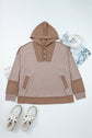Goat Waffle Contrast Patchwork Plus Size Pocketed Hoodie