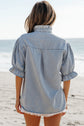 Aya Ruffle Short Puff Sleeve Summer Chambray Top