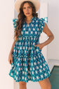 Sierra Retro Floral Ruffle Short Sleeve Dress
