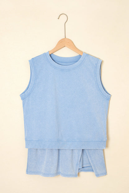 Aria 2 Pieces Mineral Wash Cotton Tank Top Lined Split Skirt Set