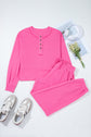 Vera Raw Edge Half Buttons Pullover and Jogger Pants Set