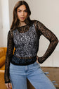 Denver Pattern Sheer Mesh Long Sleeve Top