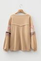 Khaki Exposed Seam Floral Mixed Patchwork Relaxed Plus Size Top