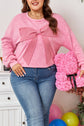 Bonbon Waffle Bowknot Patchwork Graphic Mineral Wash Plus Size Sweatshirt