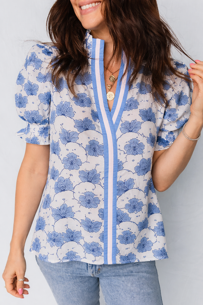 Mariam Sleeve Contrast Trim Blouse