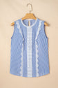 Meredith Stripe Lace Patchwork Crew Neck Tank Top