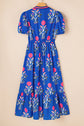 Julietta Floral Puff Short Sleeve V Neck High Waist Maxi Dress