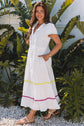 Aleah Rickrack Trim Short Sleeve Long Dress