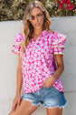 Capri Floral Ric Rac Ruffle Sleeve Blouse