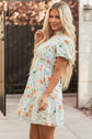 Katharine Floral Shirred High Waist Puff Sleeve Mini Dress