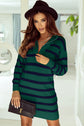 Iris Striped Zip Collared Loose Sweater Mini Dress