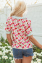 Romy Floral Striped Patchwork Collared Short Sleeve Blouse