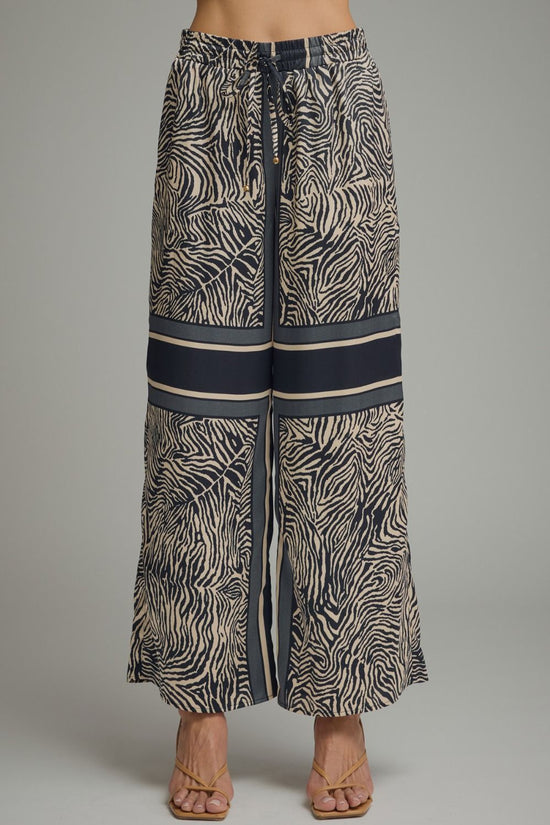 Abstract Zebra Print Wide Leg Pants