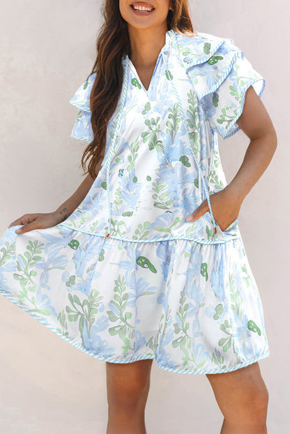 Madalyn Floral Contrast Edge Layered Short Sleeve Mini Dress