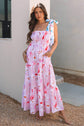 Flora Floral Knotted Shoulder Smocked Maxi Dress